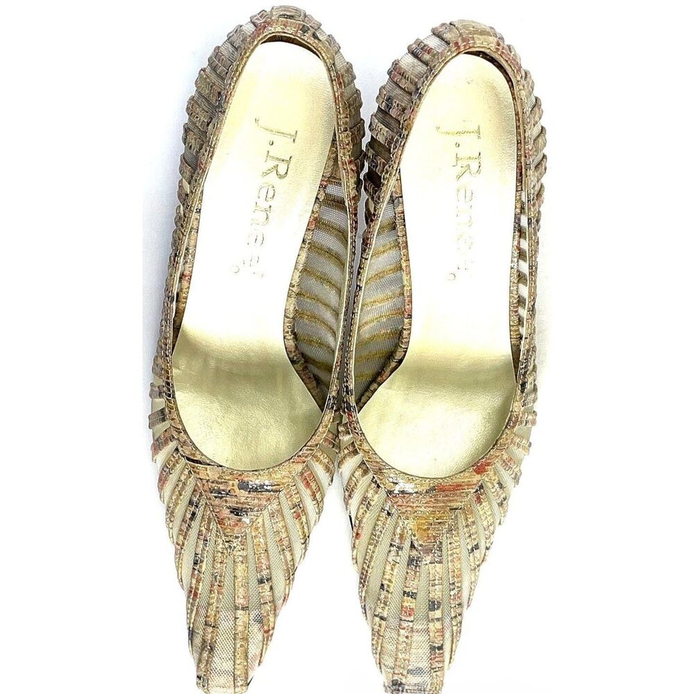 Vintage J. Renee' "Addison" Gold Metallic Pleated Pumps Kitten Heels Size 6.5M - Picture 5 of 7